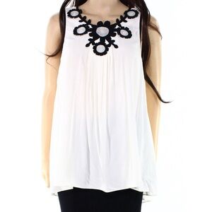 MAX STUDIO (Nord) Boho Crochet Tank With 3D Floral & Back Keyhole Ivory Sz Small